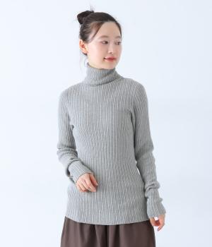 コットンジャパンホールガーメントリブニットタートルネック(グレー-F)