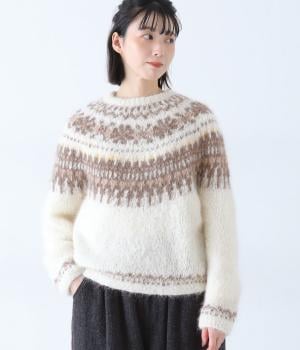 アルパカウールナイロンペルーハンドニットプルオーバー