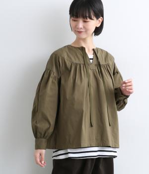 コットンナイロンクロス　プルオーバーブラウス(オリーブ-F)
