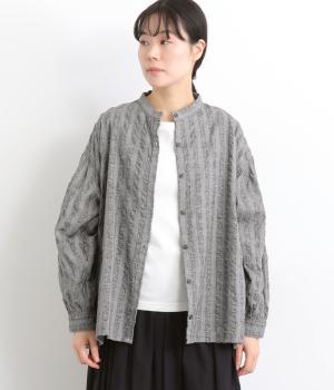 ドビーチェック起毛　サイドギャザーシャツ(グレー-F)
