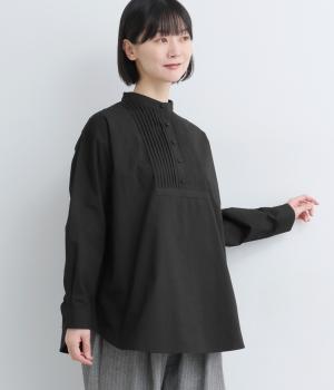 コットン　ピンタックシャツ(ブラック-F)