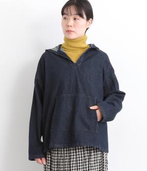 コットンデニム　メキシカンフーディープルオーバー(ダーク-F)