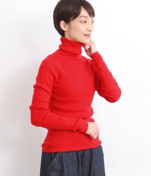ウール混リブ　タートルネック(レッド-F)