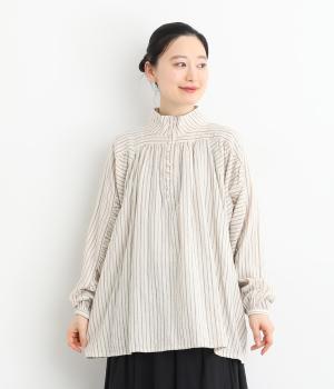 シャーリングブラッシュドストライプ　シャツ