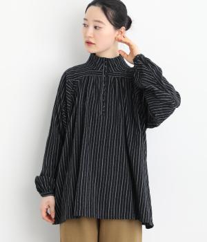 シャーリングブラッシュドストライプ　シャツ(ブラック-F)