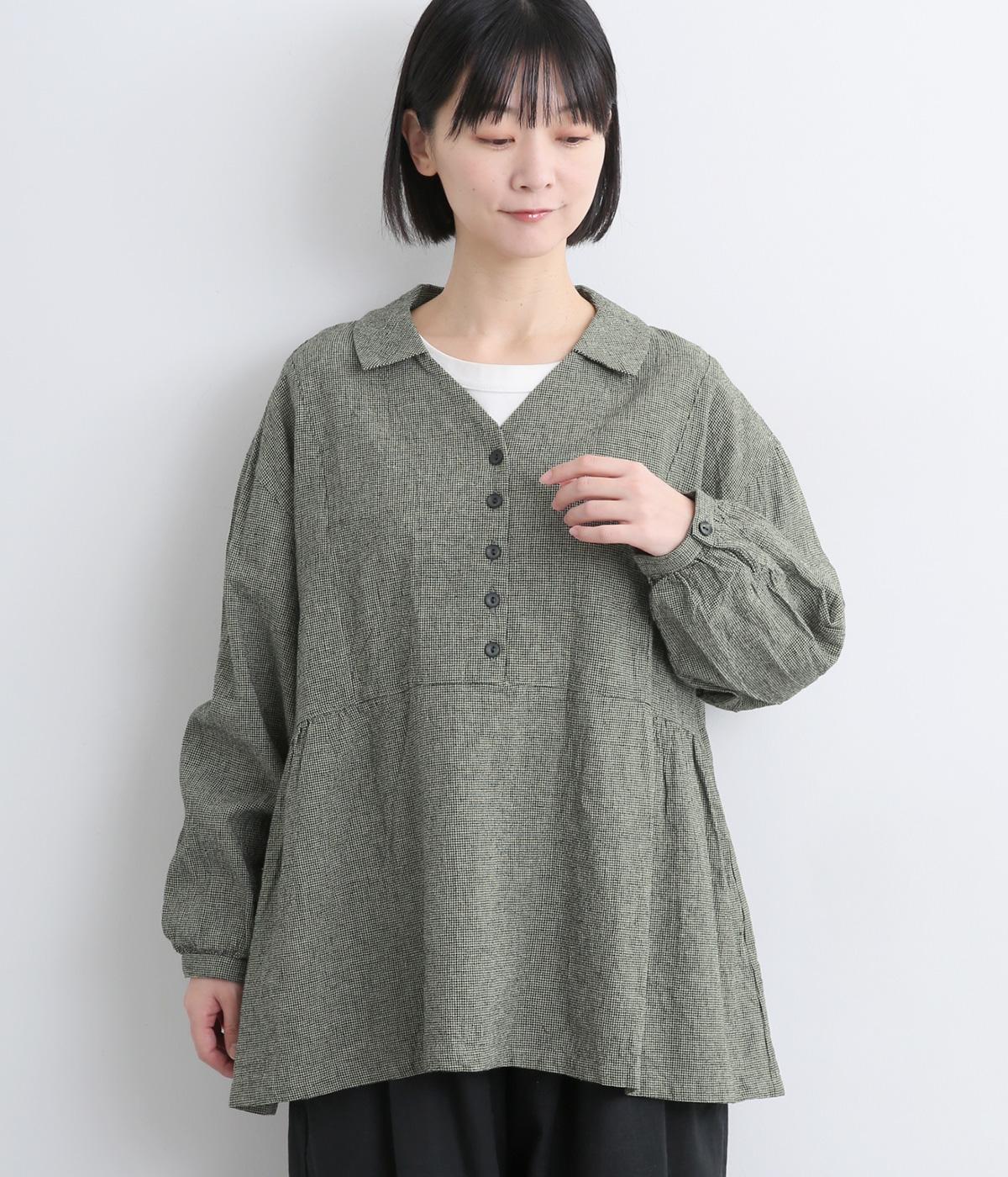 リネンコットンハウンドトゥース　シャツ