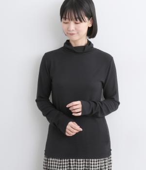ビスコースウール　やわらかリブタートルネック(ブラック-F)