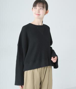 ワッフル　ワイドプルオーバー(ブラック-F)