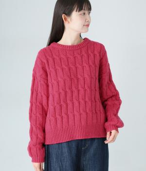 ケーブルニット　プルオーバー(ピンク-F)