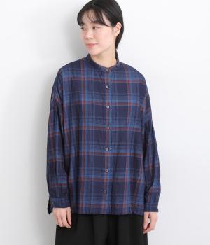 オーガニックコットン　インディゴチェックシャツ(レッド-F)