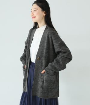 アルパカ混　カーディガン(チャコール-F)