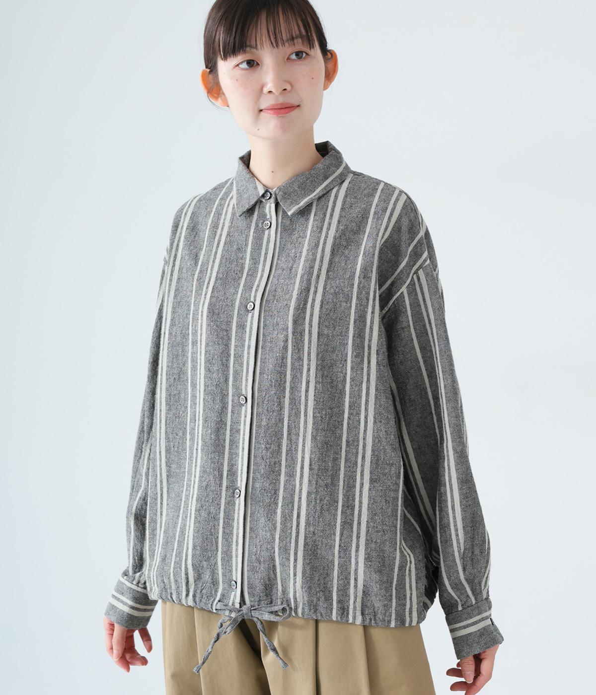 リネンコットン オリジナルランダムストライプ　シャツ(チャコール-F)