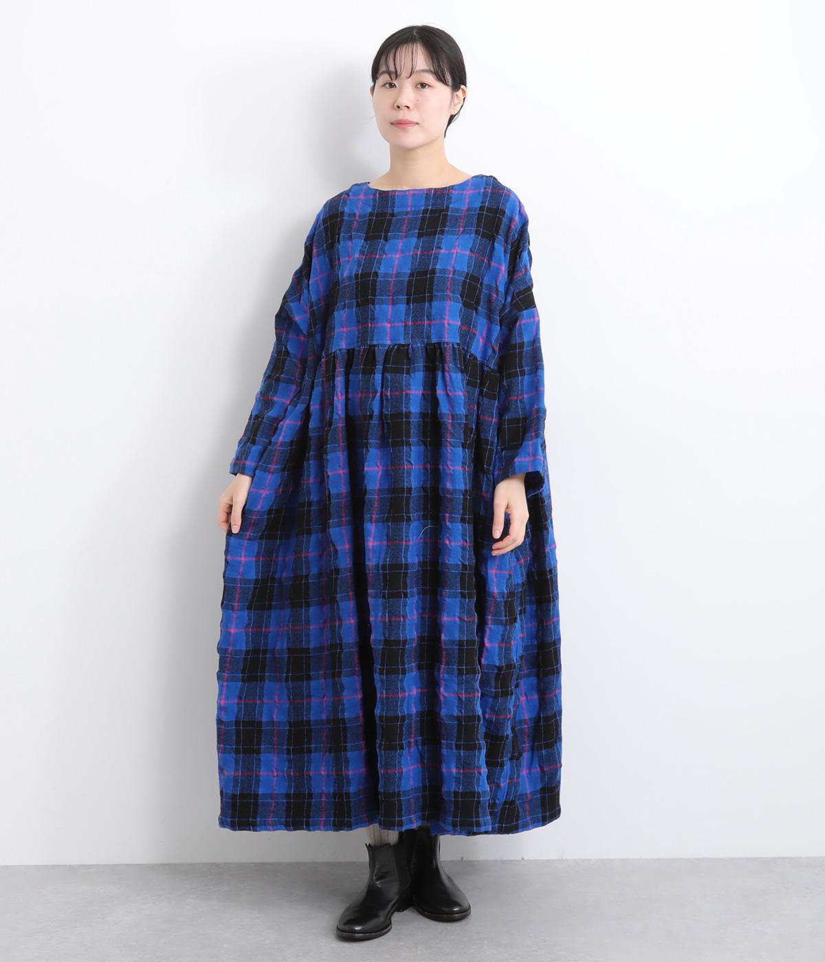ウールコットンオリジナルチェック　ドレス(ブルー-F)