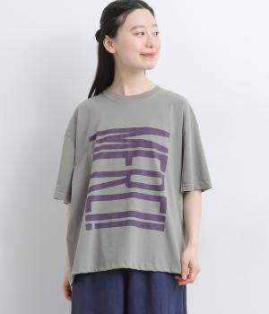 ピグメント　MERCI!　プリントＴシャツ(グレー-F)