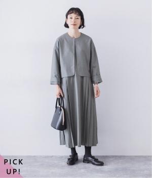 別注｜2wayジャケットプリーツアンサンブル(グレー-L)