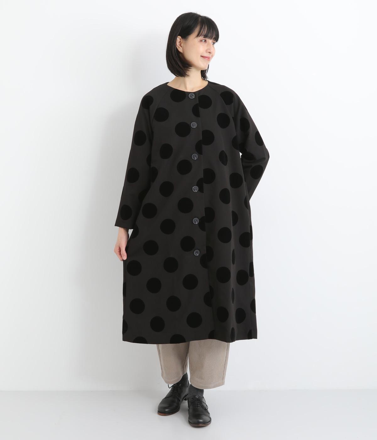 フロッキープリントラグランコート(ブラック-F)