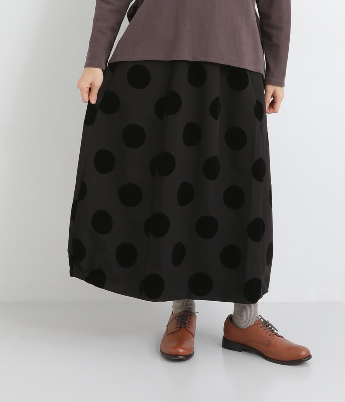 フロッキープリントスカート(ブラック-F)