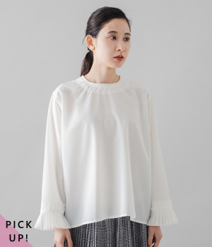 別注｜袖口プリーツブラウス(ホワイト-ONESIZE)