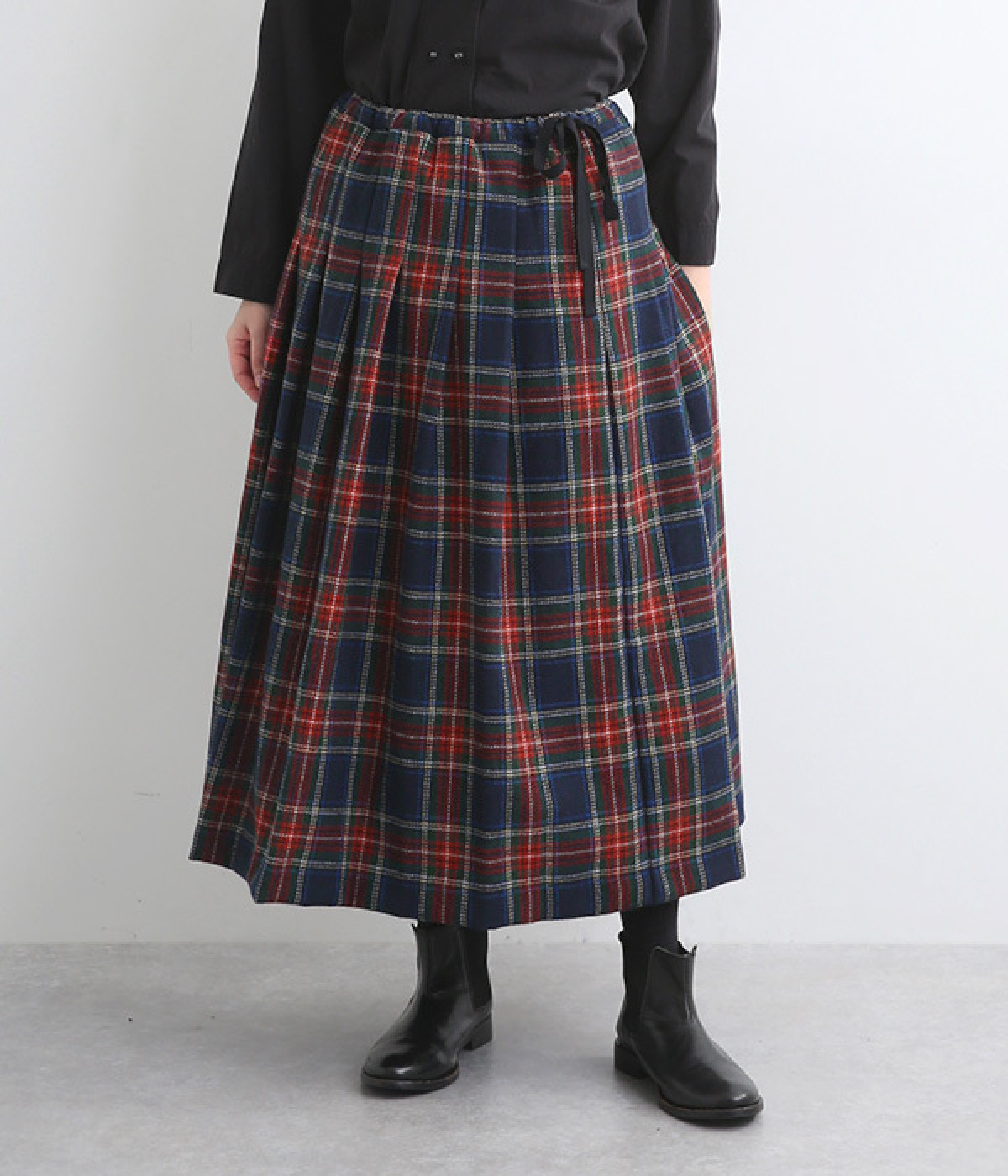 ツイードチェックタックスカート(ネイビー/レッド-ONESIZE)