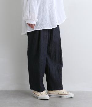 インディゴデニム脇ボタン付後ろゴムパンツ