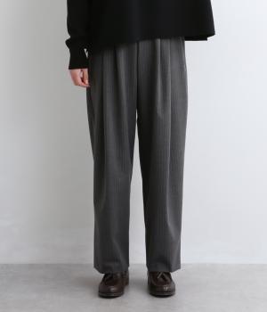 脇ボタン付後ろゴム柄パンツ(チャコールストライプ-F)