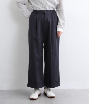 コットンリネン　裾ダブルパンツ