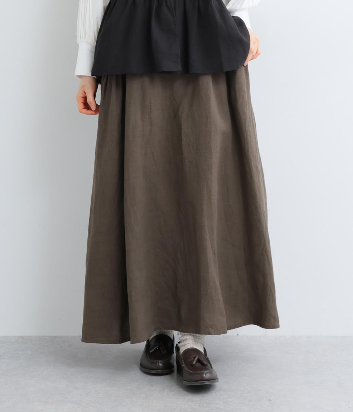 リネンポケットパイピングギャザースカート(チャコール-F)