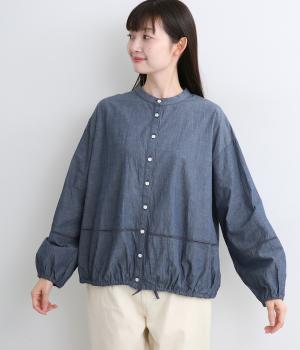 袖・ウエストハシゴレース使い裾紐ブラウス