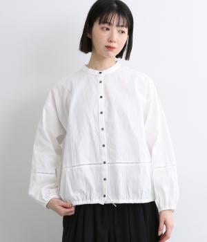 袖・ウエストハシゴレース使い裾紐ブラウス(オフホワイト-F)