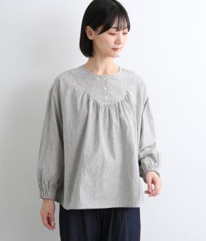 ULTRA WASHERコットンリネン変形ヨークプルオーバー(ストライプ-F)