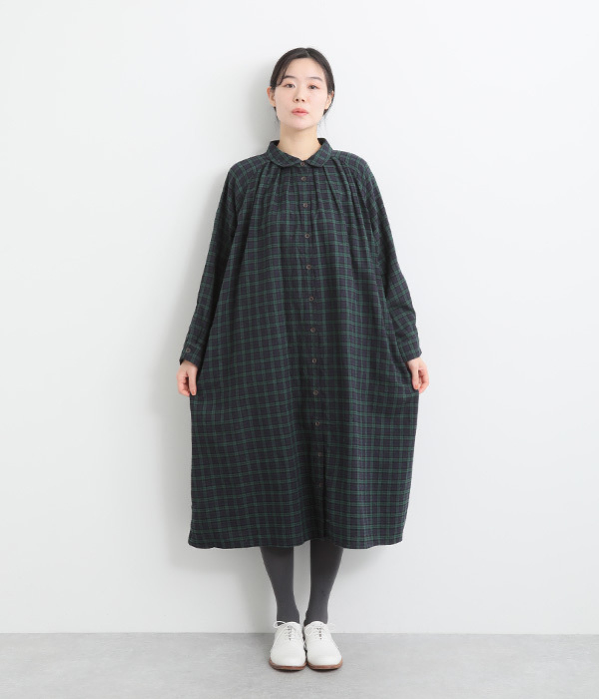 FIL DE FER リネンミックスヘリンボーン カフタンワンピース ベージュ