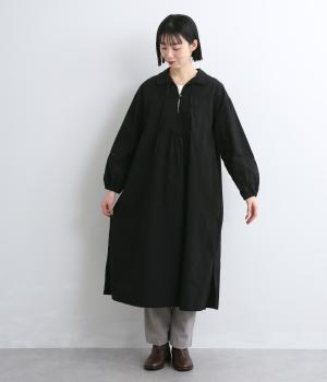 袖・後ろヨークハシゴレース使いワンピース(ブラック-F)