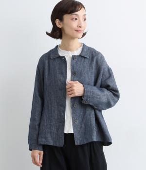 ヴィンテージリネンクロス襟付き裾タブ付ジャケット(デニム-ONESIZE)