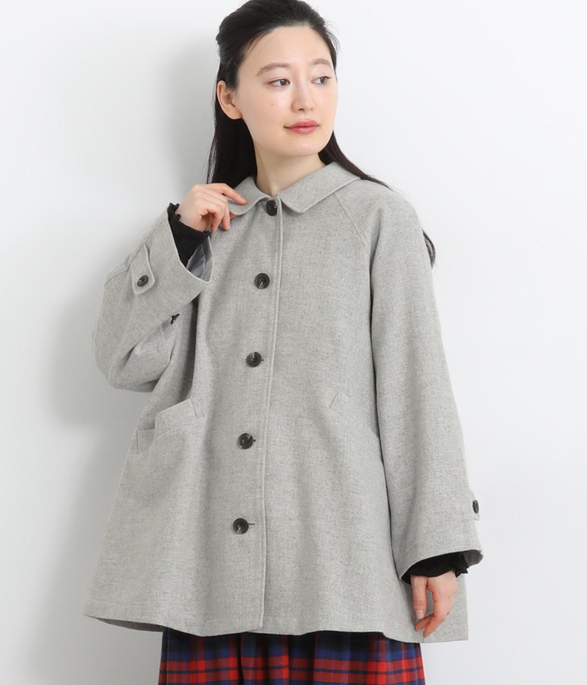 ハンモウウール襟付き後ろタックハーフコート(グレー杢-F)