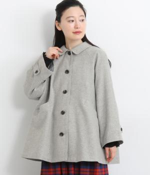 ハンモウウール襟付き後ろタックハーフコート(グレー杢-F)