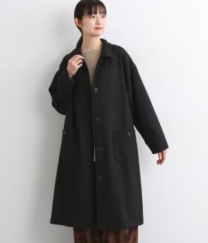 ウールフラノ襟タブ付き後ろタックコート(ブラック-F)