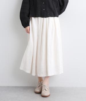 フレンチリネンキャンバス総ゴムタックスカート(オフホワイト-ONESIZE)