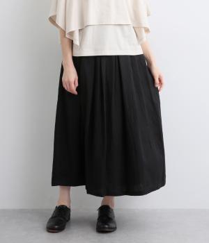 フレンチリネンキャンバス総ゴムタックスカート(ブラック-ONESIZE)