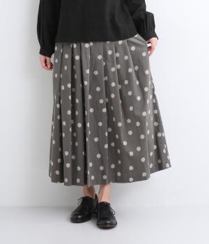 コットンシャツコール手書きミディアムドットプリントタックスカート