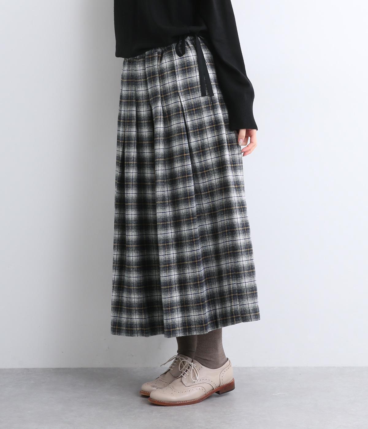 TWEDDYコットンウールライクチェックタックスカート(オフ×ネイビー-F)