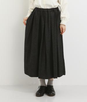 ウール混先染めフラノチェックウエスト総ゴムタックスカート
