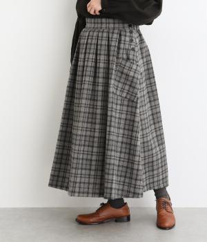 ハンモウウール脇ボタンアウトポケットスカート(グレーチェック-F)