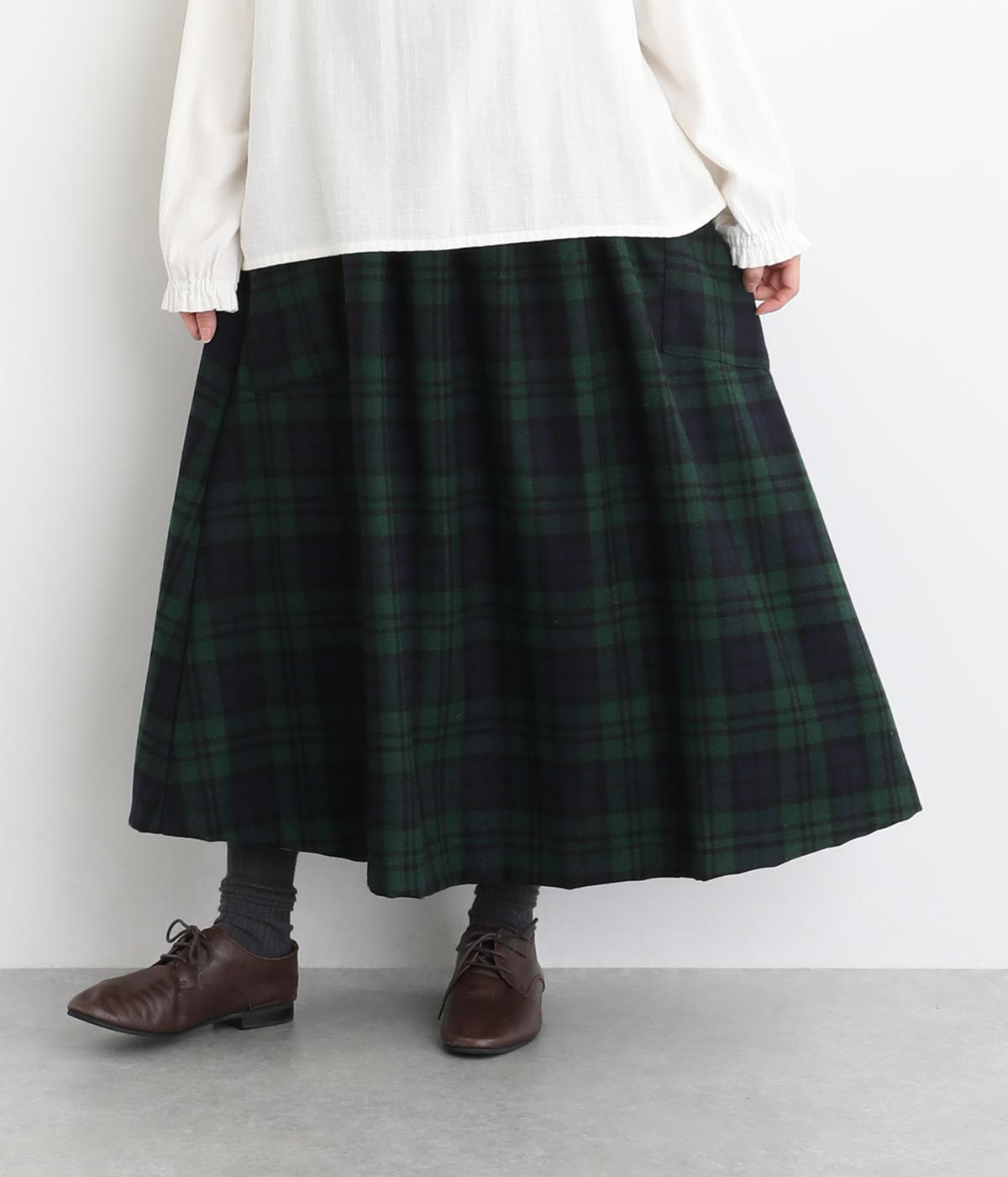 ハンモウウール脇ボタンアウトポケットスカート(ブラックウォッチ-F)