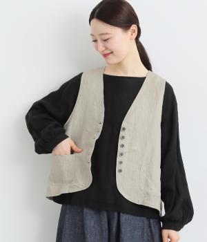 ヴィンテージリネンクロスボタン後ろ下がりベスト