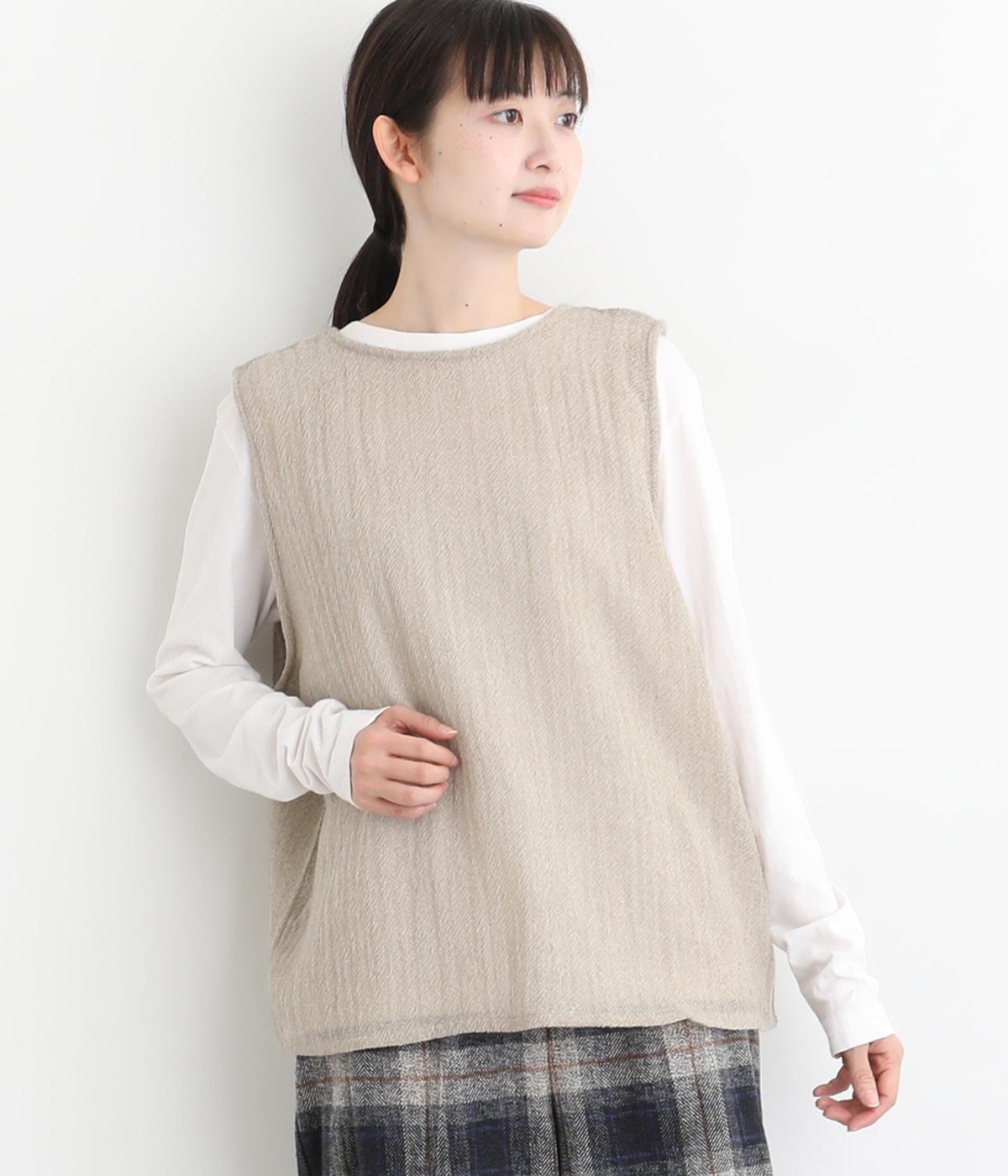 ウールガーゼくるみ釦開きベスト(ベージュ-F)