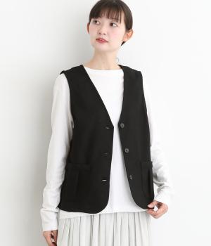 ウールフラノV開きパッチポケット付きベスト