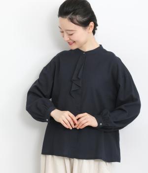 コットンウール襟フリルブラウス(ネイビー-F)