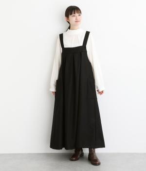 ウールフラノアウトポケットジャンパースカート(ブラック-F)