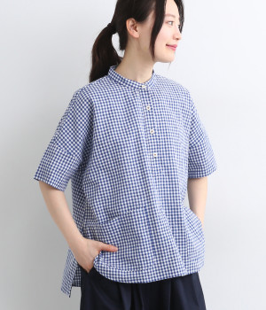 ［未使用］J.PRESS BEZ コットンリネン ギンガム ブラウス シャーリングギンガムブラウス（6202280）｜women（ウィメンズ