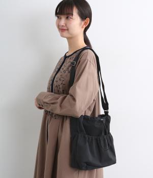 コットンリネンウェザー　巾着バッグ(ブラック-F)